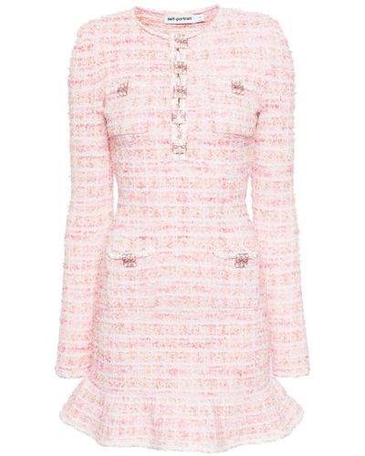 Self-Portrait Checked Bouclé Minidress - Pink