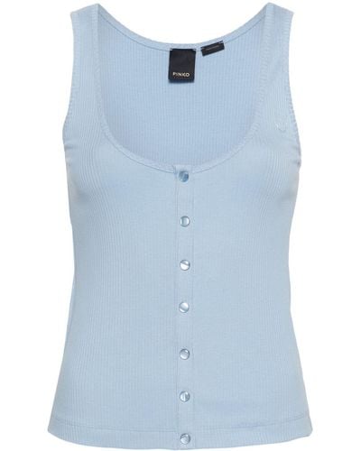 Pinko Logo-embroidered Ribbed Top - Blue