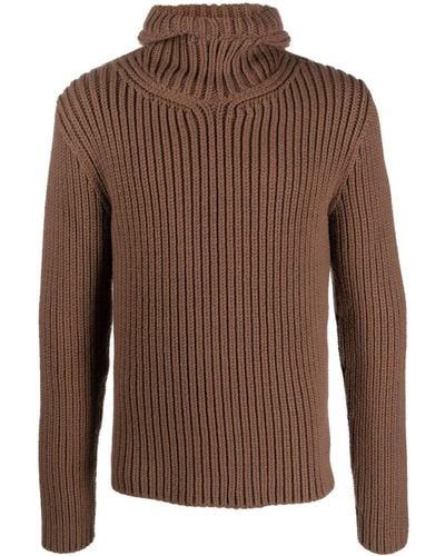 Lanvin Ribbed-knit Hooded Sweater - Brown