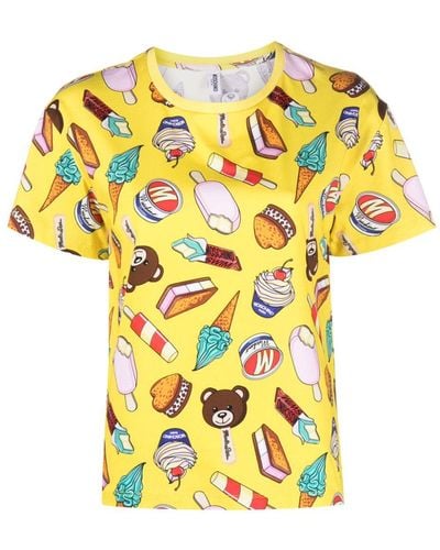 Moschino T-Shirt mit Teddy-Print - Gelb
