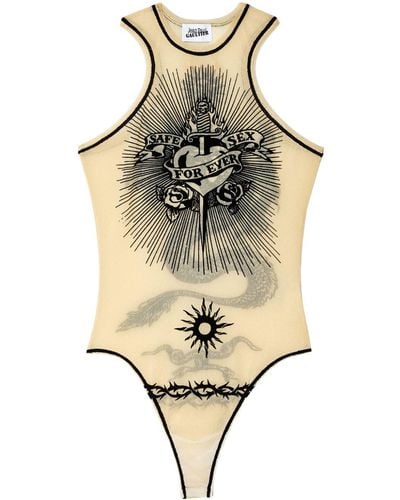 Jean Paul Gaultier Flocked-print Sleeveless Bodysuit - Metallic
