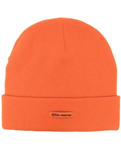 Heron Preston Bonnet en laine à étiquette logo - Orange