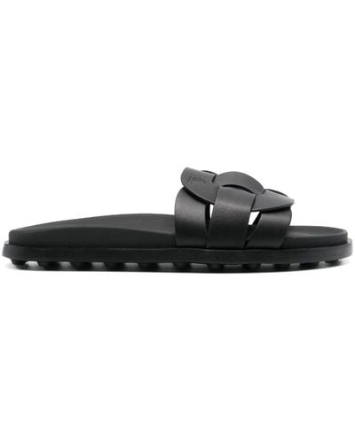 Tod's Woven Leather Slides - Black