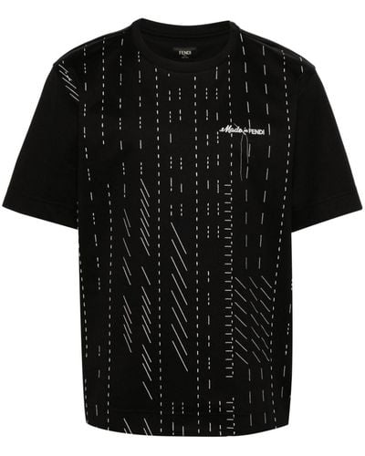 Fendi T-shirt Met Geborduurd Logo - Zwart