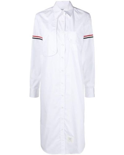 Thom Browne Robe-chemise en coton à coupe mi-longue - Blanc