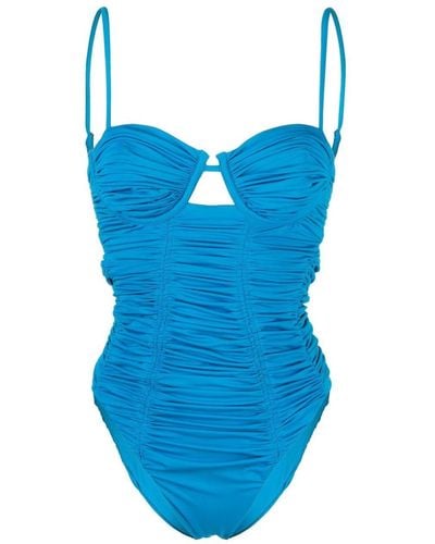 Self-Portrait Gathered-panel Underwired Swimsuit - Blue