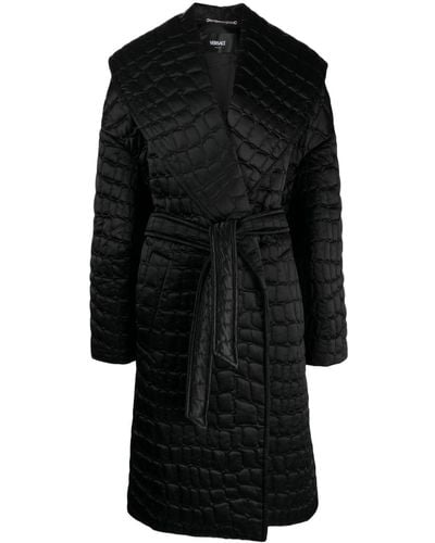 Versace Crocodile-pattern Quilted Coat - Black
