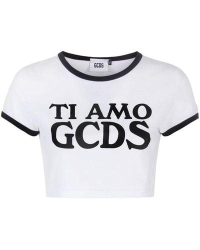 Gcds T-shirt Ti Amo à rayures - Blanc