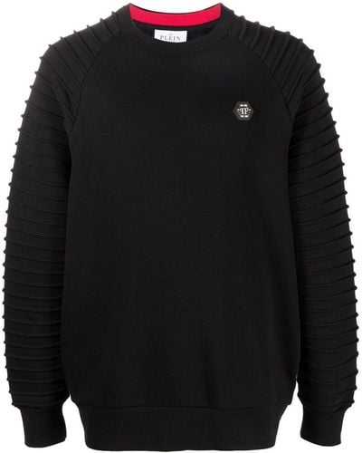 Philipp Plein Piped-sleeve Logo Patch Sweatshirt - Black