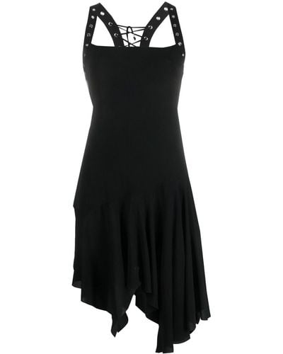 Blumarine Lace-up Asymmetric Short Dress - Black
