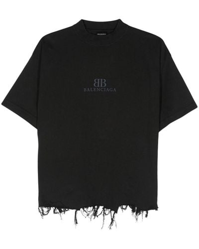 Balenciaga Bb Classic-Embroidered Cropped T-Shirt - Black