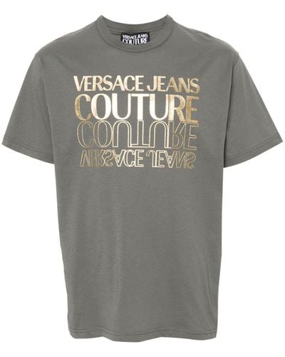 Versace Jeans Couture T-shirt en coton à logo imprimé - Gris
