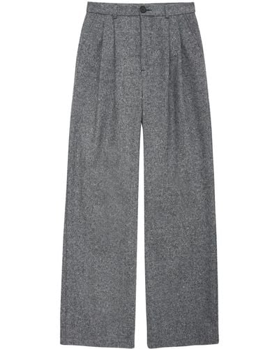 Anine Bing Carrie Wide-leg Wool Trousers - Grey