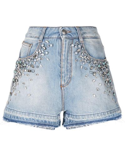 Ermanno Scervino Jeans-Shorts mit Kristallen - Blau