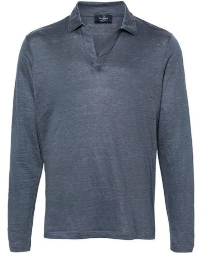 Barba Napoli Long-sleeve Linen Polo Shirt - Blue