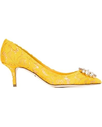 Dolce & Gabbana Lace rainbow pumps with brooch detailing - Giallo