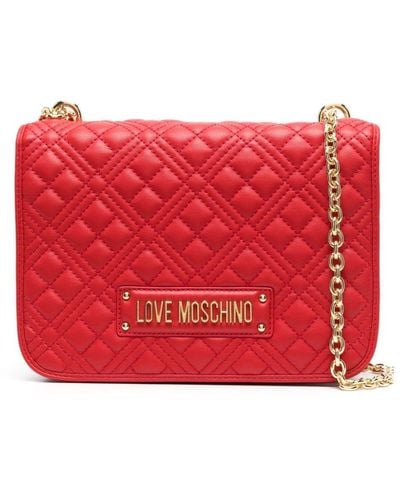 Love Moschino Sac porté épaule matelassé à plaque logo - Rouge
