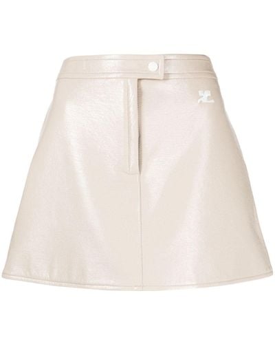 Courreges Logo-appliqué High-waisted Mini Skirt - Natural