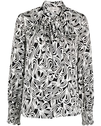 Diane von Furstenberg Tina Heart-pattern Shirt - Black