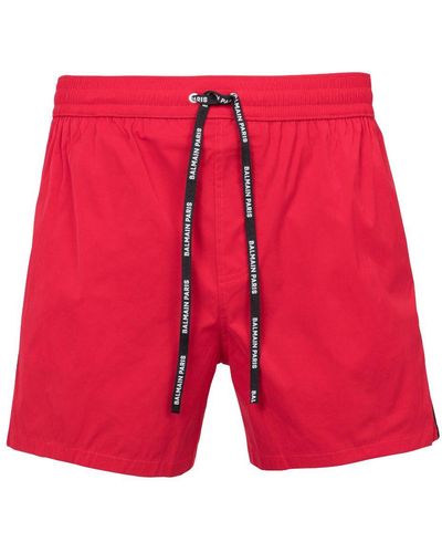 Balmain Logo-print Swim Shorts - Red