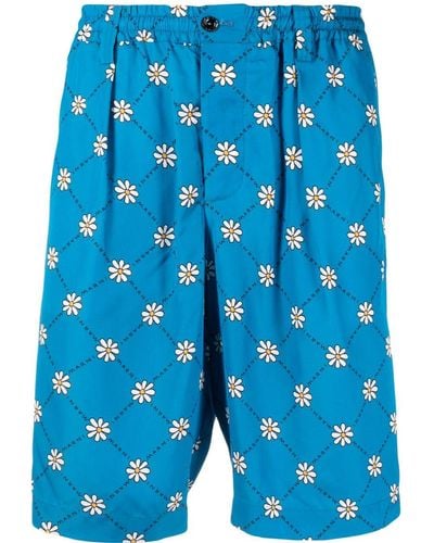 Marni Daisy-print Track Shorts - Blue
