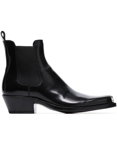 CALVIN KLEIN 205W39NYC Chris Metal Toe Cap Leather Western Boots - Black