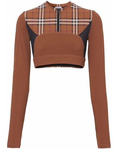 Burberry Checked Stretch-jersey Cropped Top - Brown