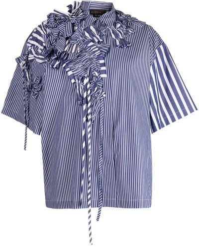 Biyan Camisa a rayas con detalle fruncido - Azul