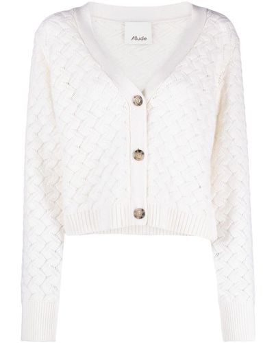 Allude V-neck Crochet-knitted Cardigan - White