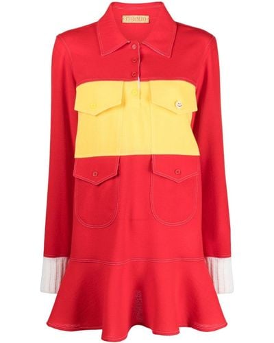 Cormio Striped Ruffled Wool Polo Minidress - Red