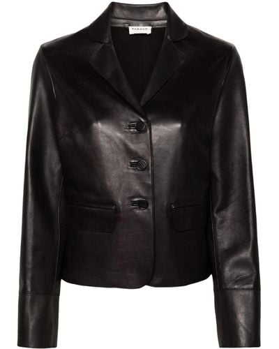 P.A.R.O.S.H. Single-breasted Cropped Leather Blazer - Black