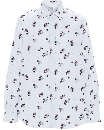 Paul Smith Floral-print Striped Cotton Shirt - Grey