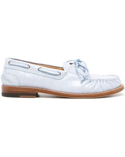 Bally Embossed-crocodile Leather Boat Loafers - White