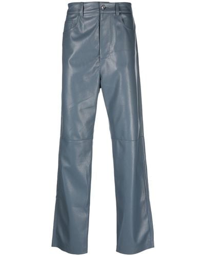Nanushka Pantalon droit Aric en cuir artificiel - Bleu