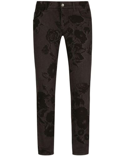 Dolce & Gabbana Rose-print Skinny Jeans - Black