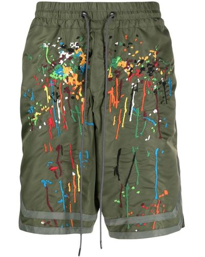 Mostly Heard Rarely Seen Satin Paint-embroidered Shorts - Green
