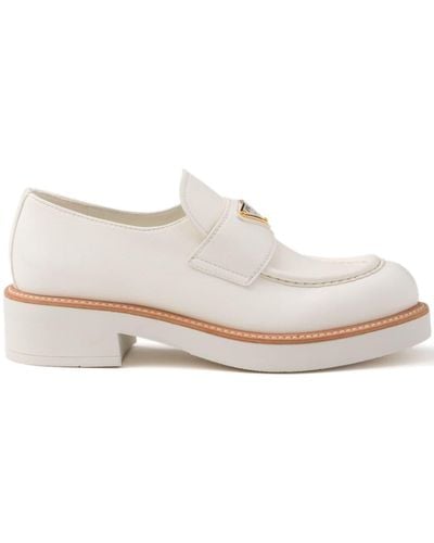 Prada 50mm Triangle-logo Leather Loafers - White