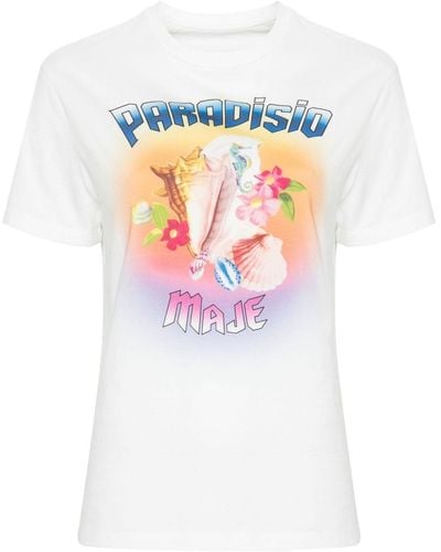 Maje T-Shirt mit grafischem Print - Weiß