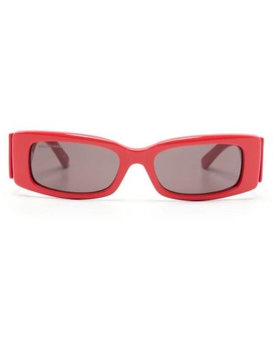 Balenciaga Logo-print Rectangle-frame Sunglasses - Red