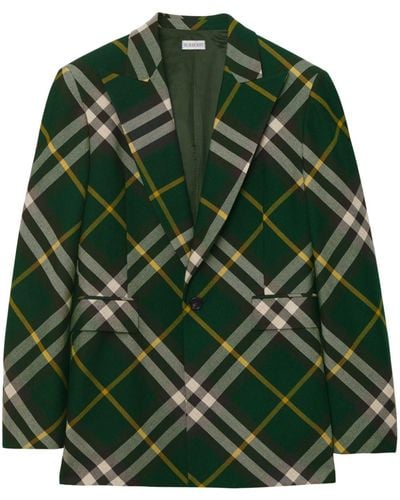 Burberry Wool Check Tailored Blazer - Green