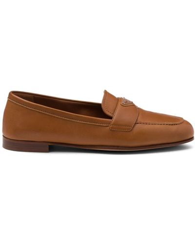 Prada Triangle-logo Leather Loafers - Brown