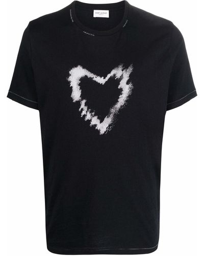 Saint Laurent Heart-print Organic Cotton T-shirt - Black
