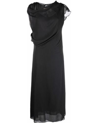 Maison Margiela Draped Sheer-overlay Cap Sleeve Dress - Black