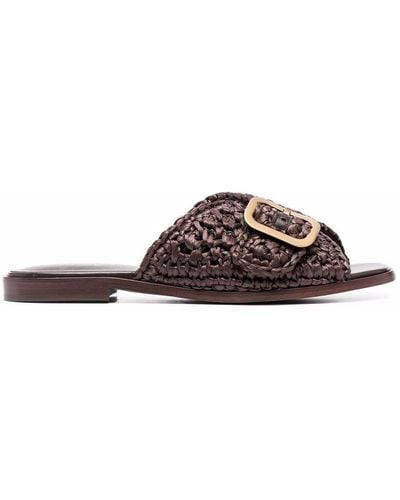 Tod's Buckle-detail Woven Slides - Brown
