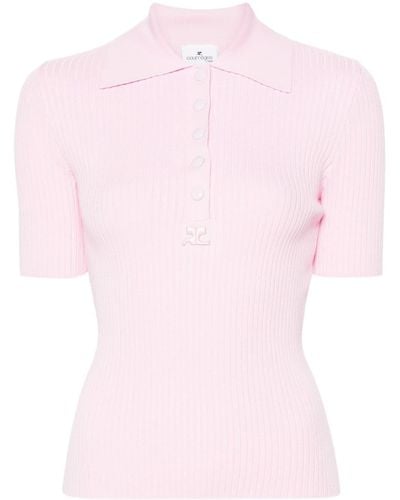 Courreges Logo-patch Ribbed-knit Top - Pink