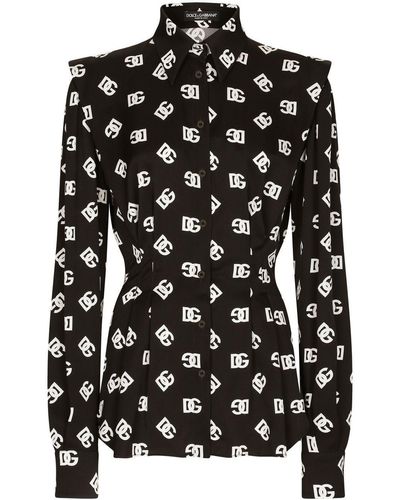 Dolce & Gabbana Blouse Van Stretch-zijde En Dg-logo - Zwart