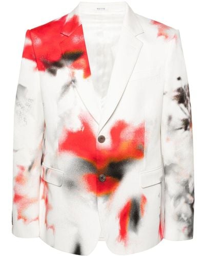 Alexander McQueen Blotch-print Cotton Blazer - Red