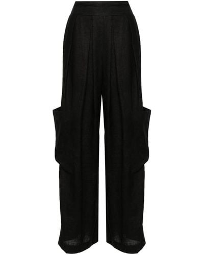 Ermanno Scervino Pleat-detail Linen Trousers - Black