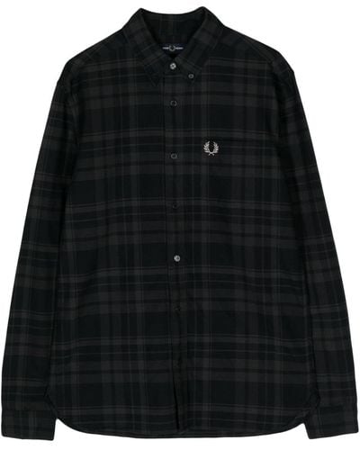 Fred Perry Logo-embroidered Check-print Shirt - Black