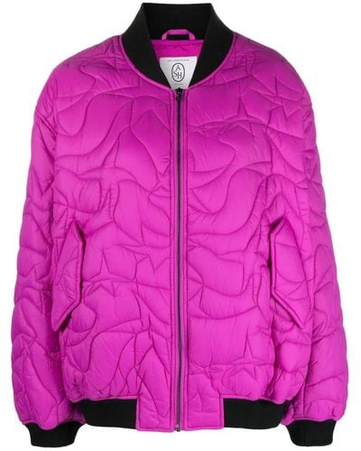 Ash Illusion Quilted Bomber Jacket - Pink